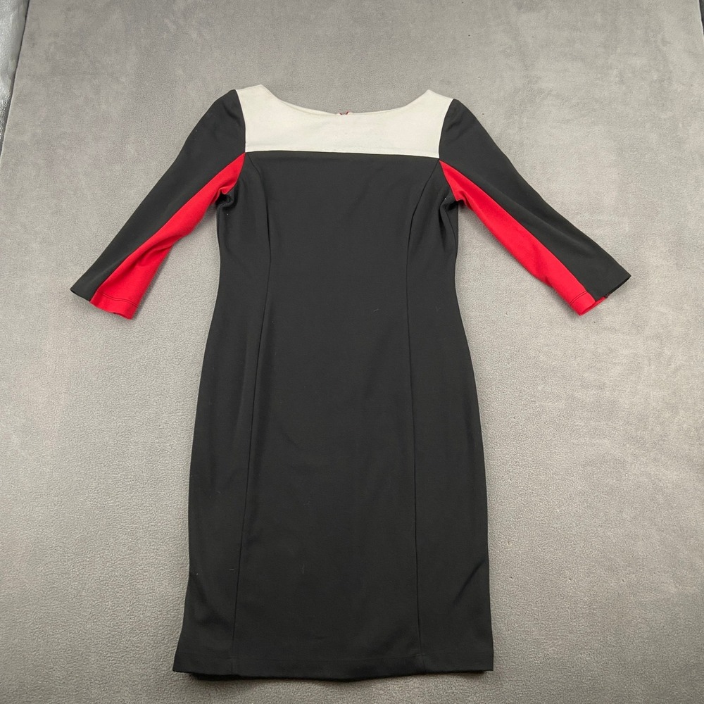 Covington Colorblock Sheath Dress Black White Red 3/4 Sleeve Size 6 Exposed Zip